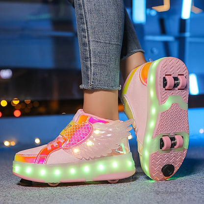 LED Rolschaats Sneakers Met Vleugeldetail En USB Oplaadbare Verlichting
