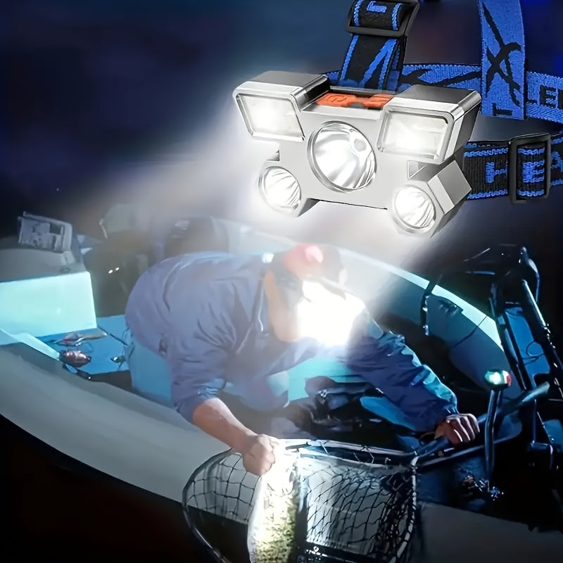 USB Oplaadbare Hoofdlamp met 5‑LED Werklicht