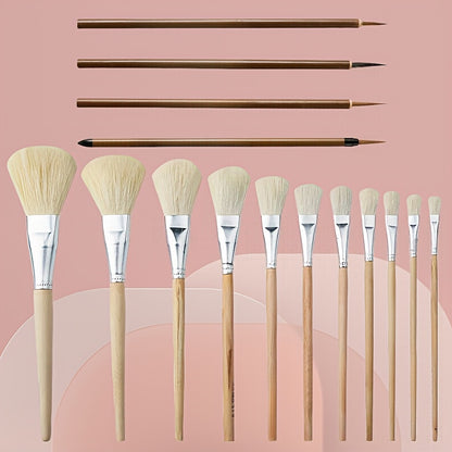 Geitenhaar verfkwastenset – 15-delig deluxe pakket voor acryl, aquarel, olie en gezichtskunst