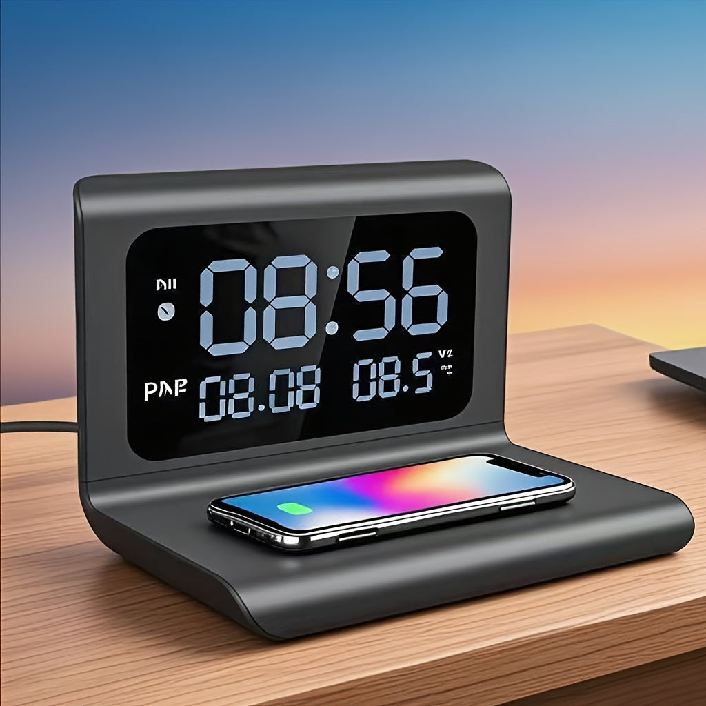 Multifunctioneel Draadloos Laadstation met LED Wekker – Voor Smartphone & Bureaugebruik