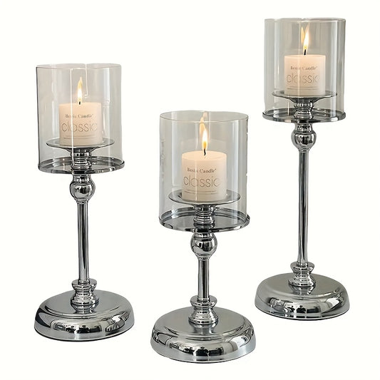 Glazen kaarsenhouders – 3-delige windbestendige set voor diner, feest en interieurdecoratie