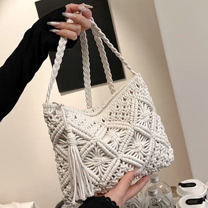 Boho Handgeweven Schoudertas – Zomerse Geometrische Tote