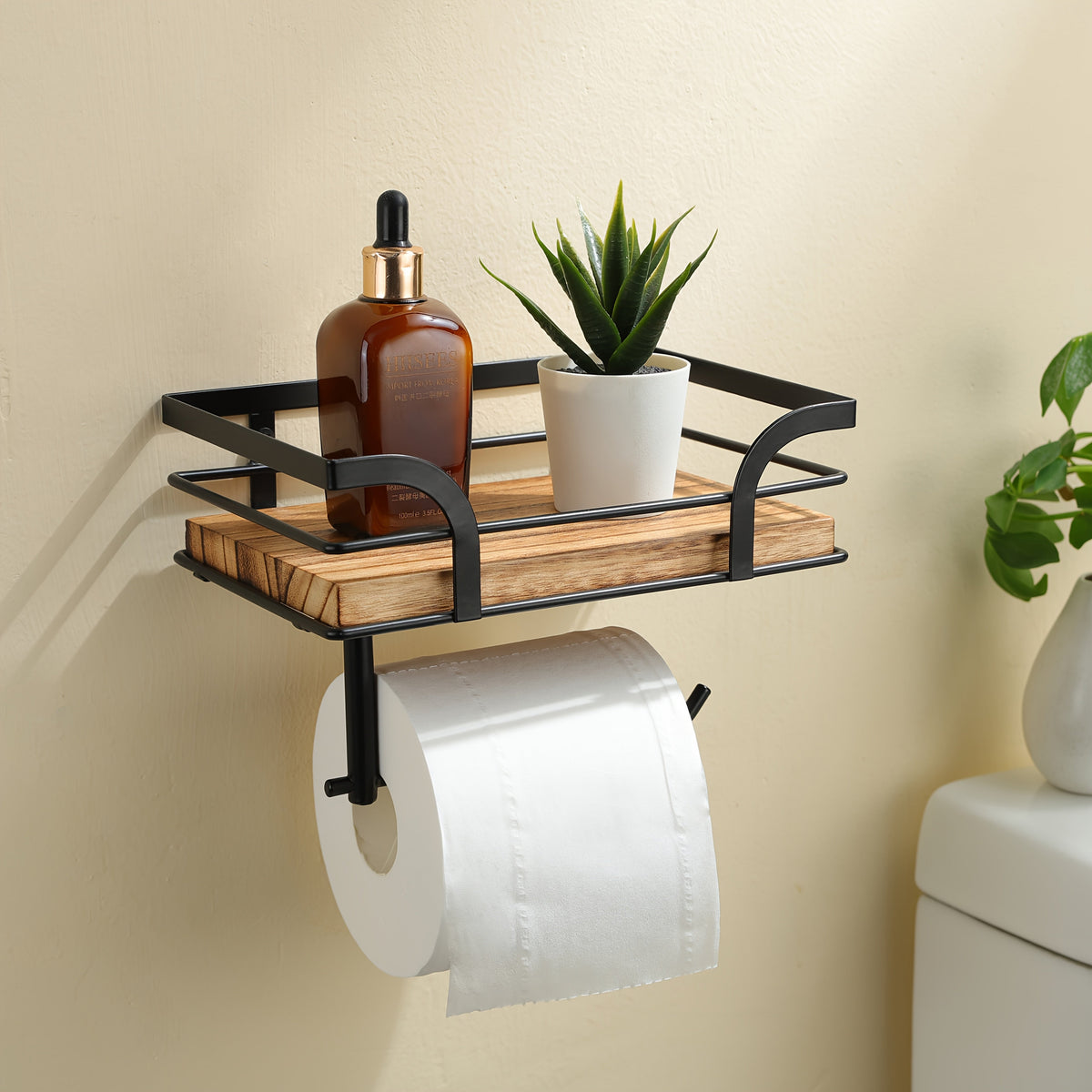 Toiletrolhouder Met Houten Opbergplank Voor Stijlvolle Badkamerorganisatie