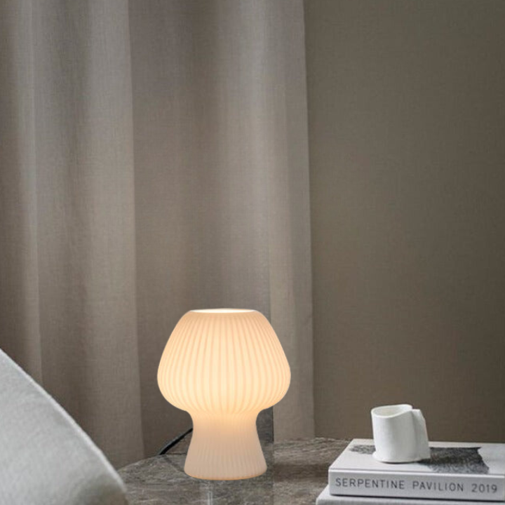 Glazen Paddenstoellamp Met Vintage Ribstructuur Voor Warme Rustige Sfeerverlichting