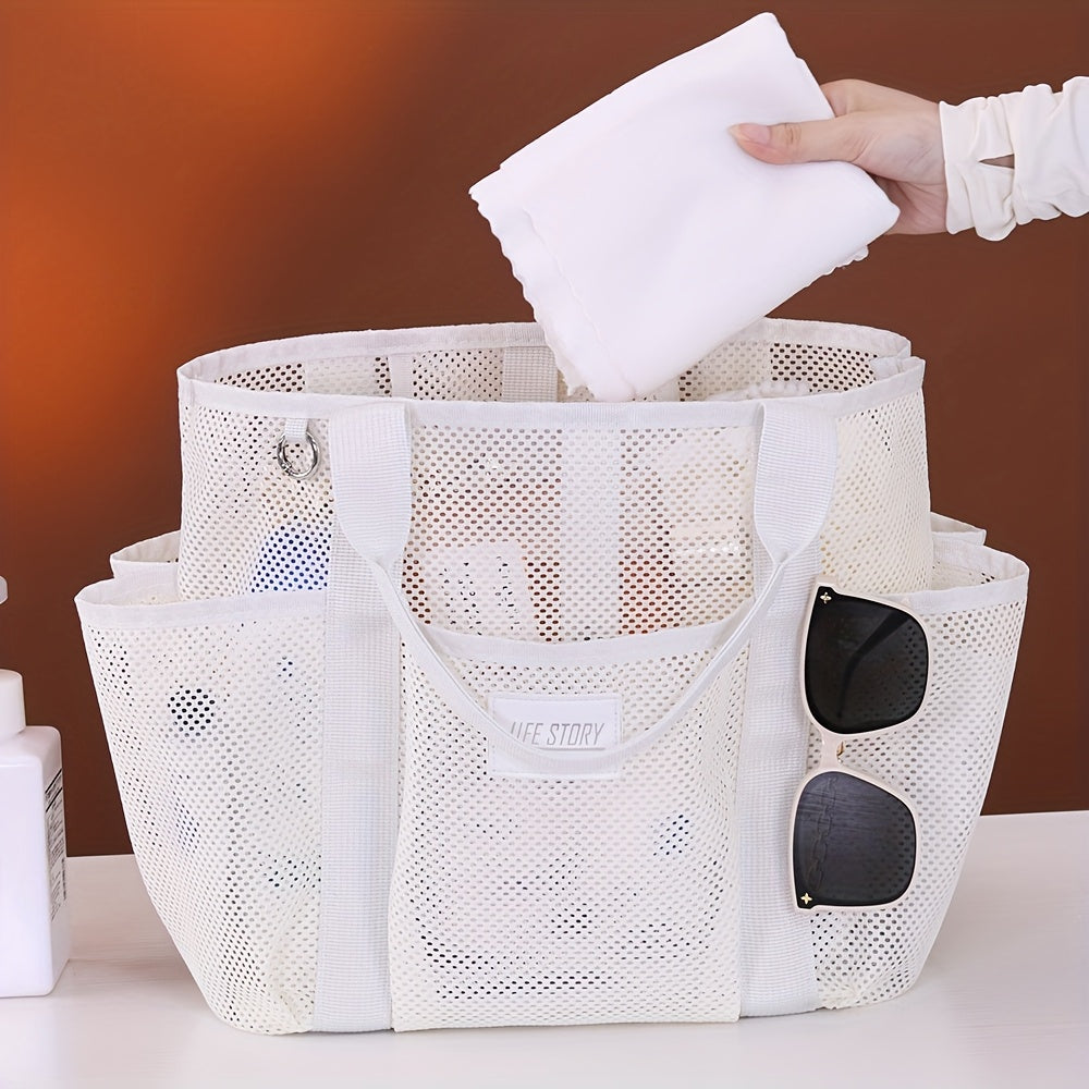Mesh Beach Tote Bag met Meerdere Zijvakken