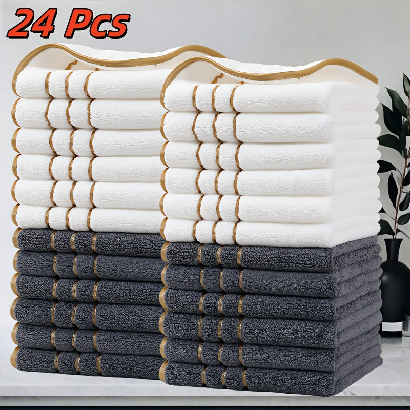 GoldStripe Microvezelset – 24 Vierkante Vintage Handdoeken met Gouden Strepen voor Badkamer en Keuken