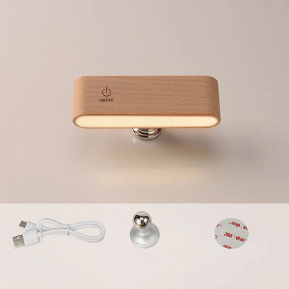 Draadloze LED Bureaulamp Van Massief Hout Met Magnetische Bevestiging