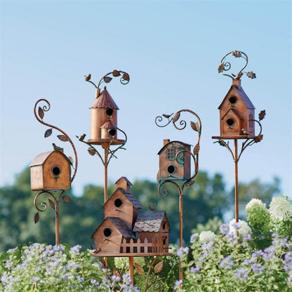 Metalen Vogelhuisje Met Artistiek Ontwerp En Stevige Tuinsteker