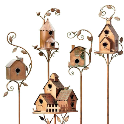 Metalen Vogelhuisje Met Artistiek Ontwerp En Stevige Tuinsteker