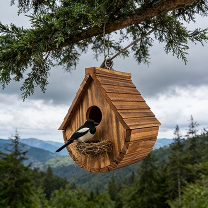 Rustiek Houten Hangend Vogelhuisje – Duurzaam & Decoratief voor Buiten