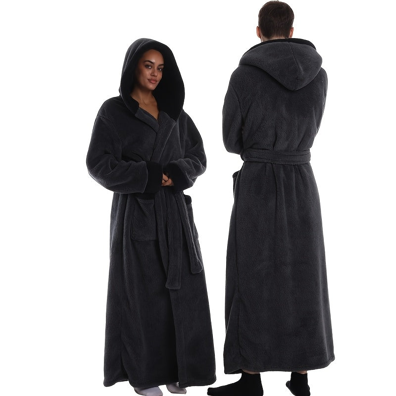 Extra Lange Unisex Badjas met Capuchon van Pluche Fleece voor Thuis en Reizen