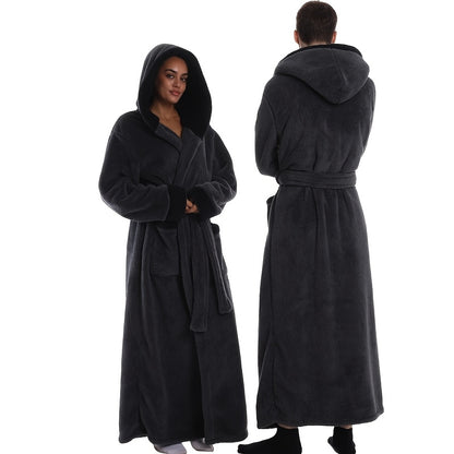 Extra Lange Unisex Badjas met Capuchon van Pluche Fleece voor Thuis en Reizen