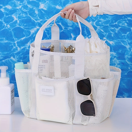 Mesh Beach Tote Bag met Meerdere Zijvakken