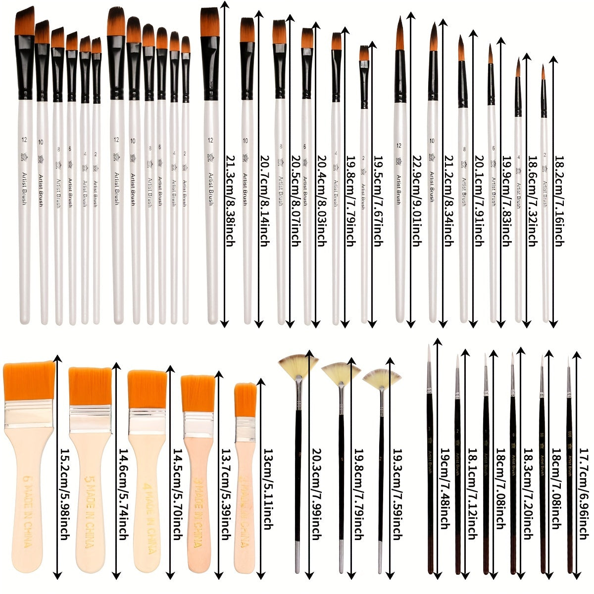 Professionele verfkwastenset – 38 stuks nylon penselen voor acryl, aquarel en olieverf