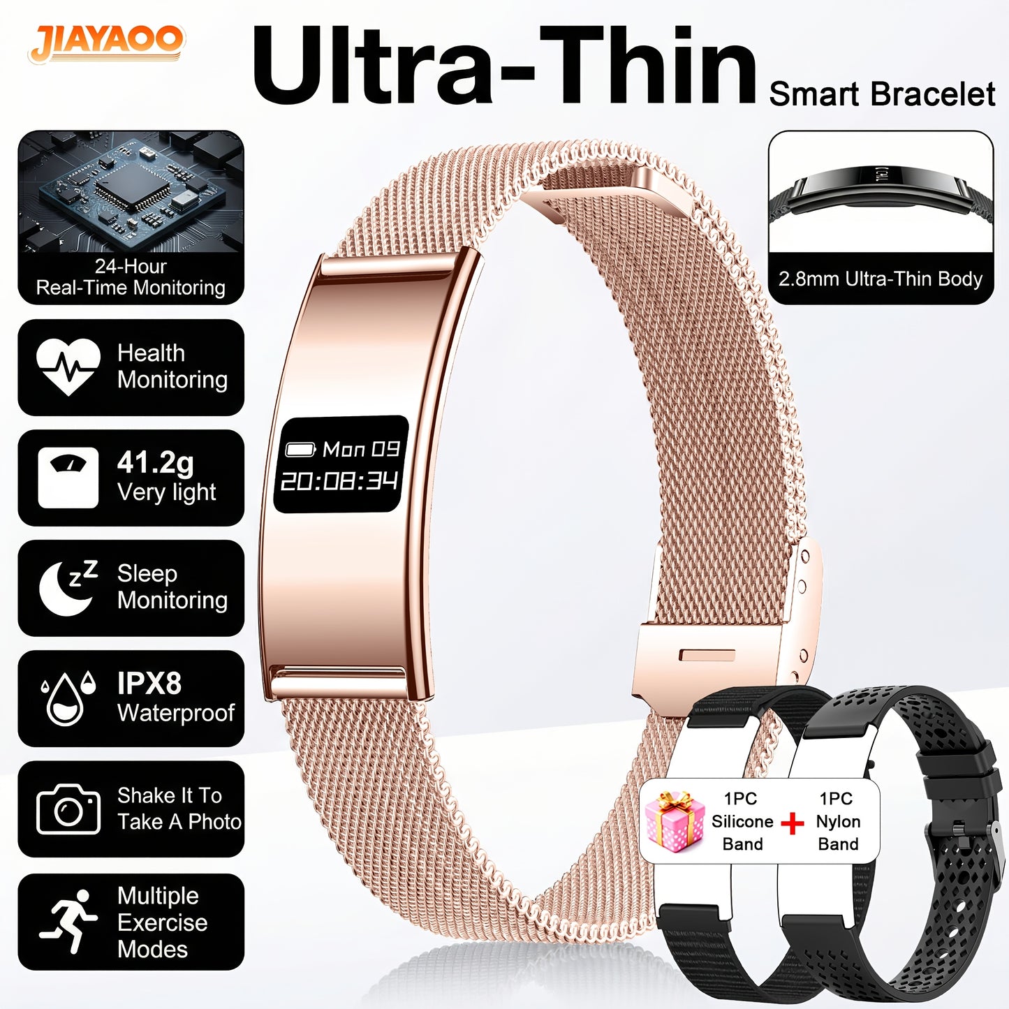 Ultradunne Smartwatch met 2,8 mm Behuizing, IPX8 Waterbestendigheid en Multifunctionele Gezondheidsfuncties