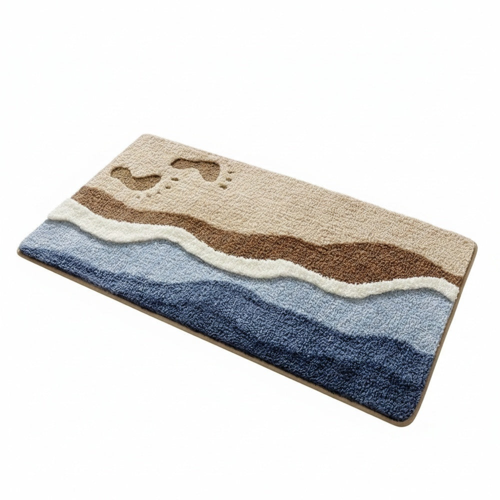 Antislip Badmat Met Kustmotief En Zachte Pluche Afwerking