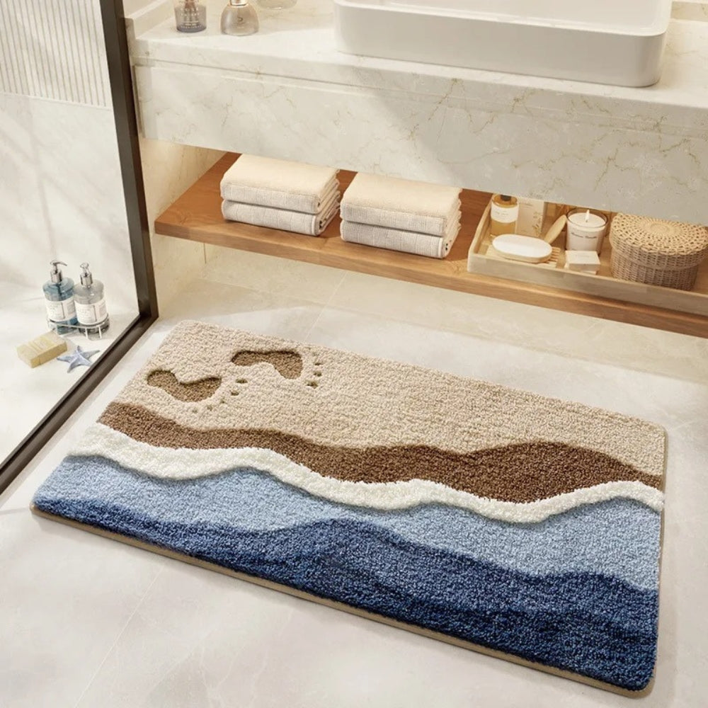 Antislip Badmat Met Kustmotief En Zachte Pluche Afwerking