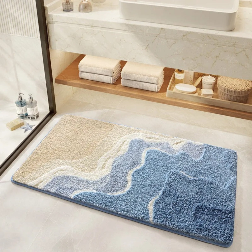 Antislip Badmat Met Kustmotief En Zachte Pluche Afwerking