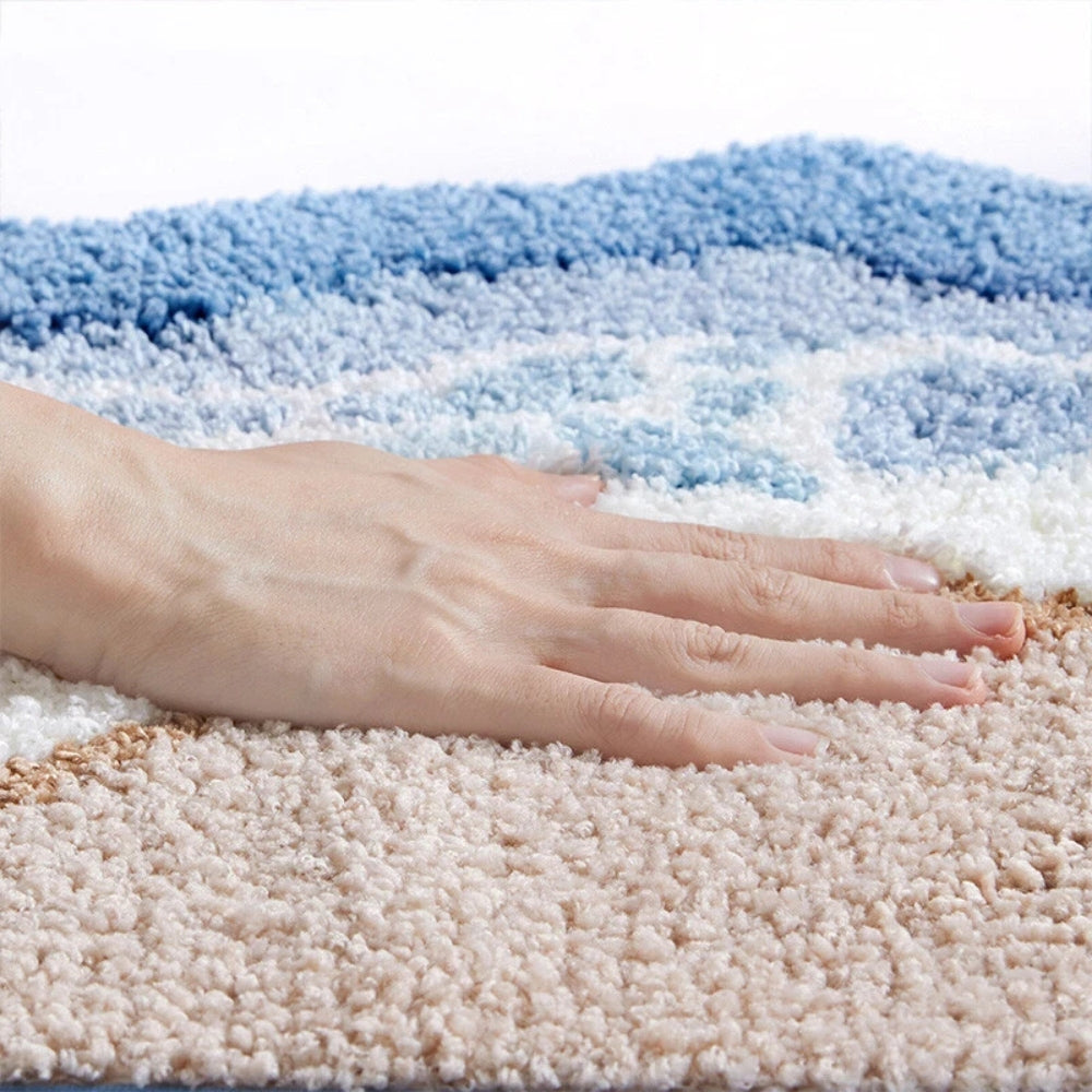 Antislip Badmat Met Kustmotief En Zachte Pluche Afwerking