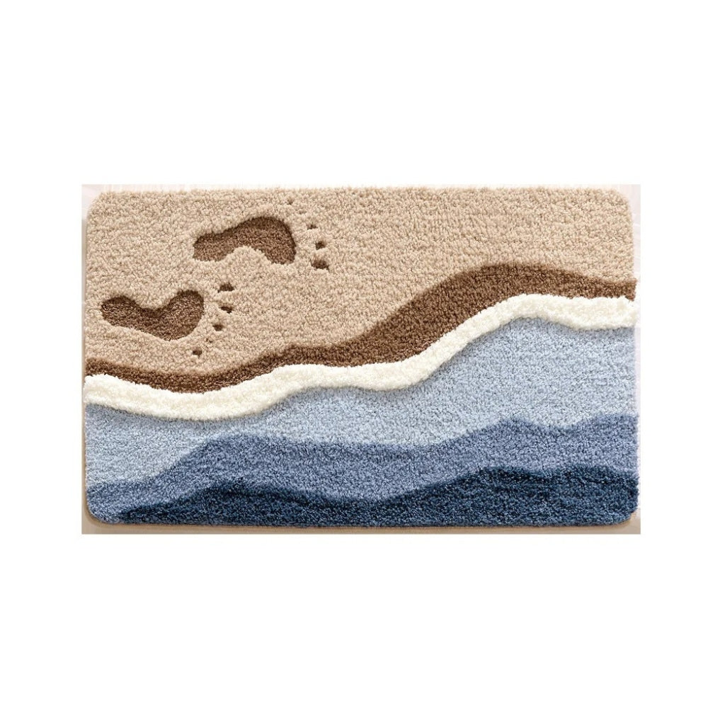 Antislip Badmat Met Kustmotief En Zachte Pluche Afwerking