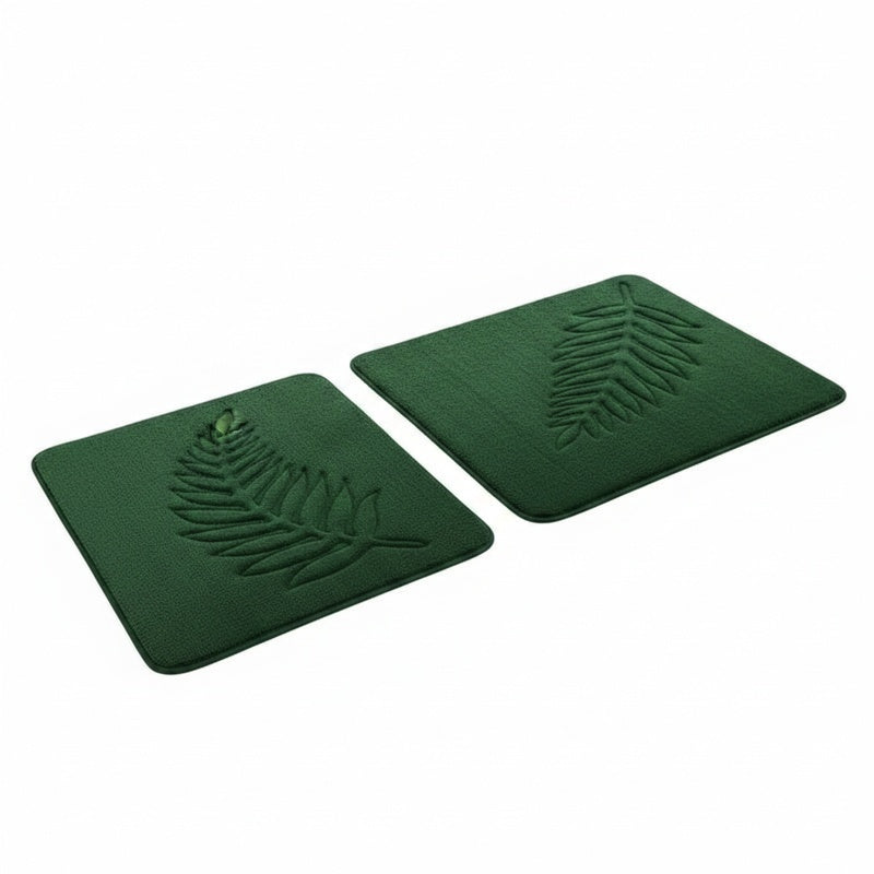 Badmat Set Met Bladerenpatroon En Memory Foam Voor Extra Comfort