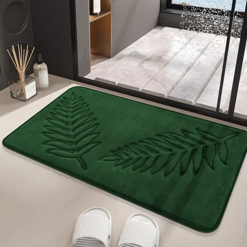 Badmat Set Met Bladerenpatroon En Memory Foam Voor Extra Comfort