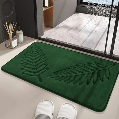 Badmat Set Met Bladerenpatroon En Memory Foam Voor Extra Comfort