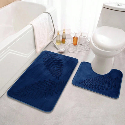 Badmat Set Met Bladerenpatroon En Memory Foam Voor Extra Comfort