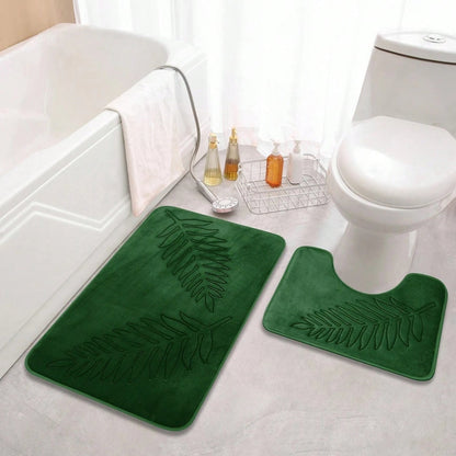 Badmat Set Met Bladerenpatroon En Memory Foam Voor Extra Comfort
