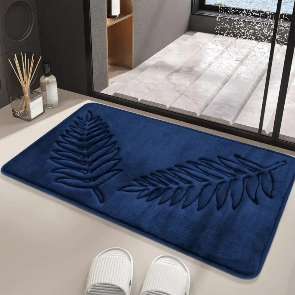 Badmat Set Met Bladerenpatroon En Memory Foam Voor Extra Comfort