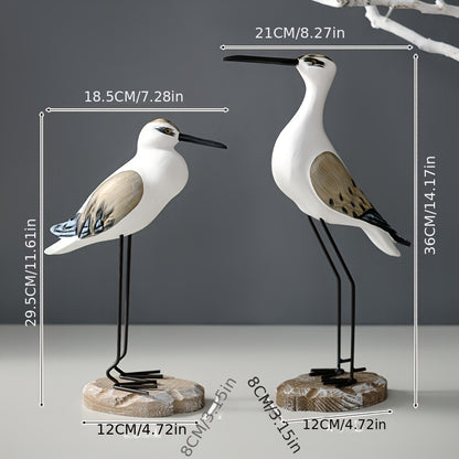 Vintage houten zeevogels – 2 stuks oceaan-thema meeuwornamenten voor woonkamer en kerstdecoratie