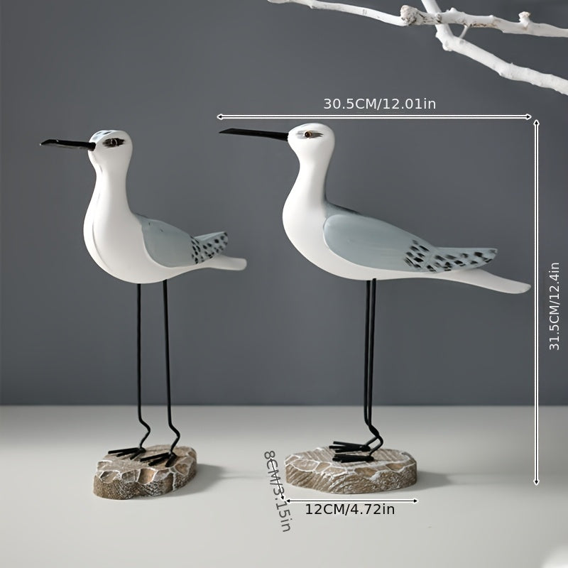 Vintage houten zeevogels – 2 stuks oceaan-thema meeuwornamenten voor woonkamer en kerstdecoratie