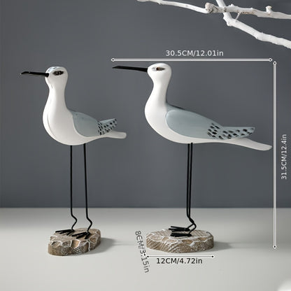 Vintage houten zeevogels – 2 stuks oceaan-thema meeuwornamenten voor woonkamer en kerstdecoratie