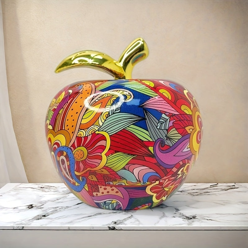 Appel sculptuur – kleurrijk handbeschilderd kunstobject van hars voor tafeldecoratie en feestelijk cadeaugebruik