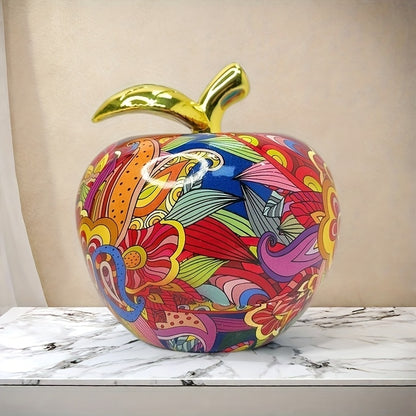 Appel sculptuur – kleurrijk handbeschilderd kunstobject van hars voor tafeldecoratie en feestelijk cadeaugebruik