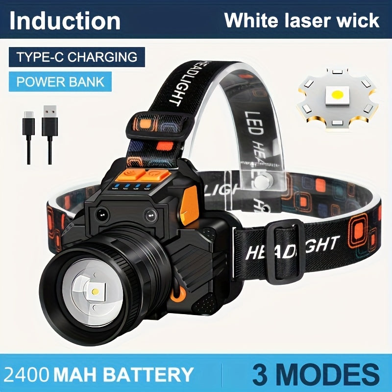 Draagbare Hoofdlamp met Ultraheldere Verlichting en USB‑Oplaadbare 2400mAh Batterij