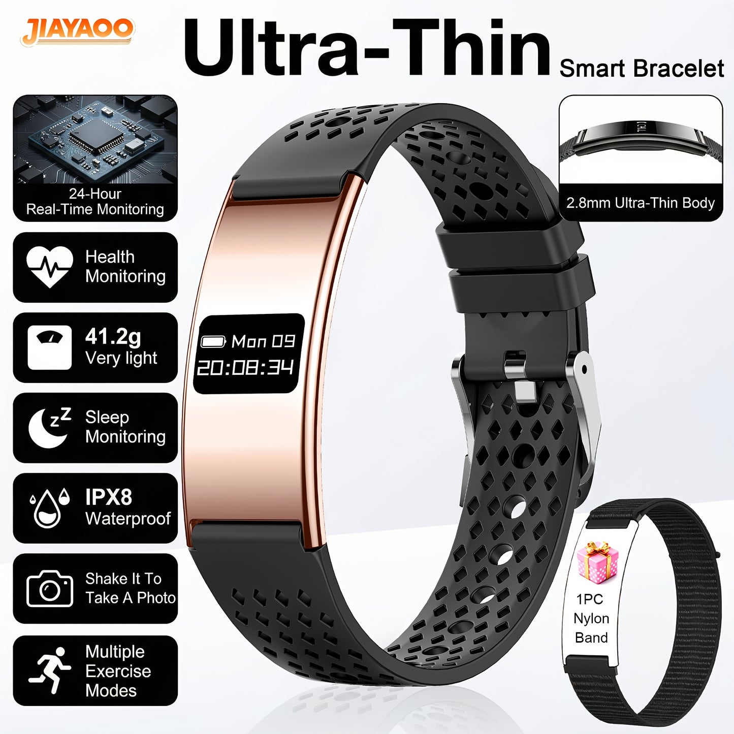 Ultradunne Smartwatch met 2,8 mm Behuizing, IPX8 Waterbestendigheid en Multifunctionele Gezondheidsfuncties