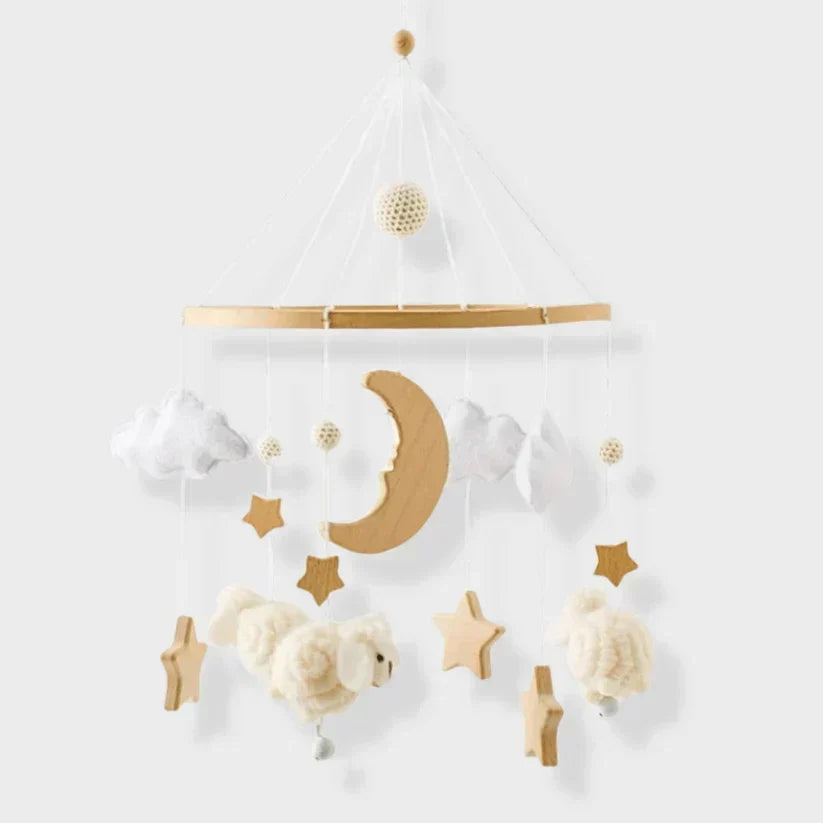 Decoratieve Babymobiel met Walvissen en Wolkjes van Hout en Vilt