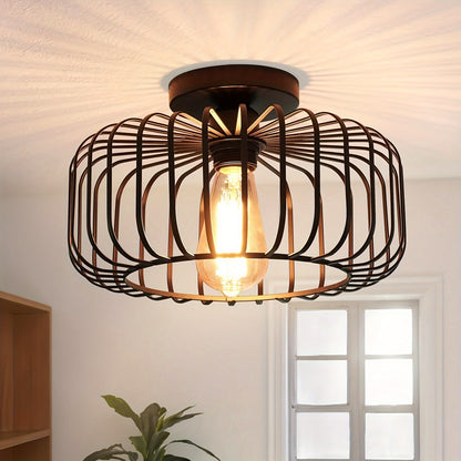 Zwarte plafondlamp – moderne metalen hanglamp met ronde kap en E27 fitting voor keuken, gang en woonkamer