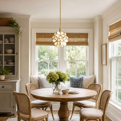 Elegante Bloemvormige Hanglamp van Glas met Messing Details