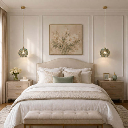 Elegante Bloemvormige Hanglamp van Glas met Messing Details