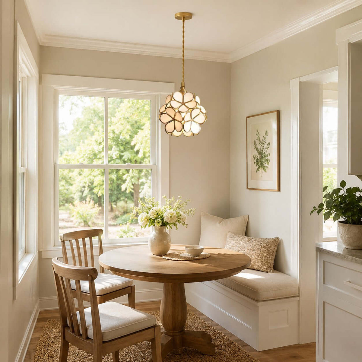 Elegante Bloemvormige Hanglamp van Glas met Messing Details
