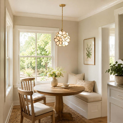 Elegante Bloemvormige Hanglamp van Glas met Messing Details