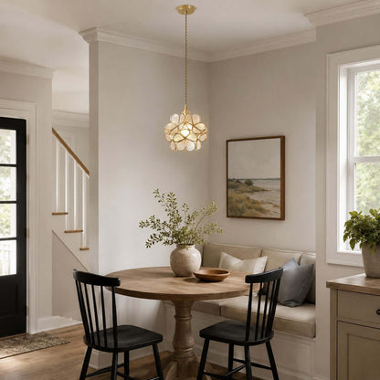 Elegante Bloemvormige Hanglamp van Glas met Messing Details