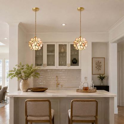 Elegante Bloemvormige Hanglamp van Glas met Messing Details