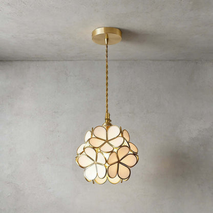 Elegante Bloemvormige Hanglamp van Glas met Messing Details