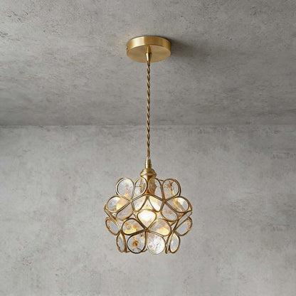 Elegante Bloemvormige Hanglamp van Glas met Messing Details