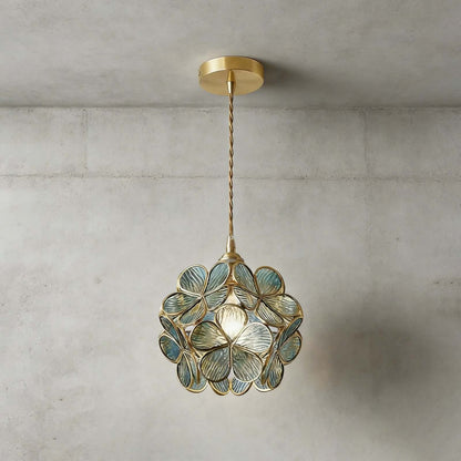 Elegante Bloemvormige Hanglamp van Glas met Messing Details