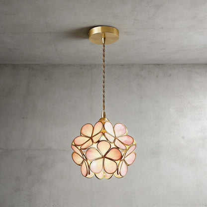 Elegante Bloemvormige Hanglamp van Glas met Messing Details