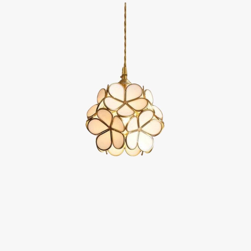 Elegante Bloemvormige Hanglamp van Glas met Messing Details